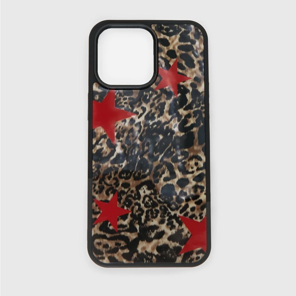 Princess Polly Leopard Print iPhone 15 Pro Max Case with Red Stars